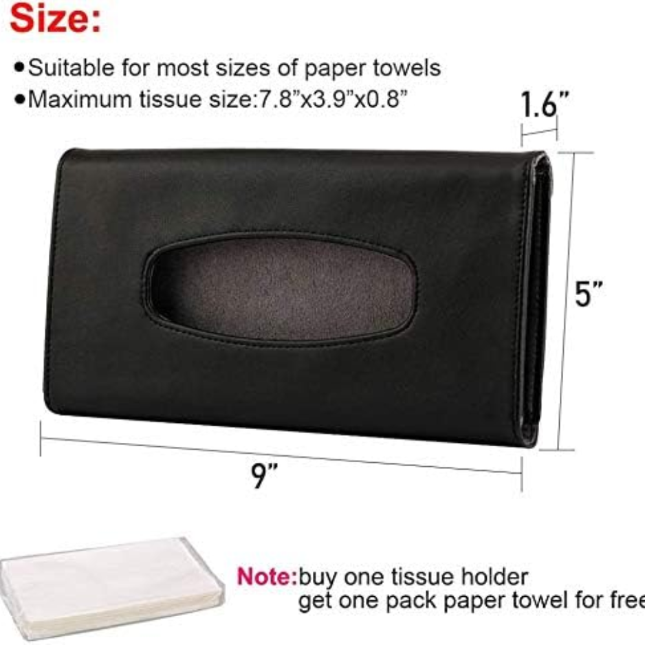 Black PU Leather Car Tissue Holder For Sun Visor, Hanging Napkin Case Box For Vehicle Interior photo 2