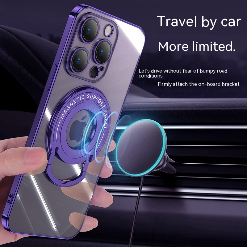 Iphone15 Pull Rod Magnetic Suction Phone Case Electroplating 14 Invisible Bracket 13ProMax Transparent Soft Cover photo 2