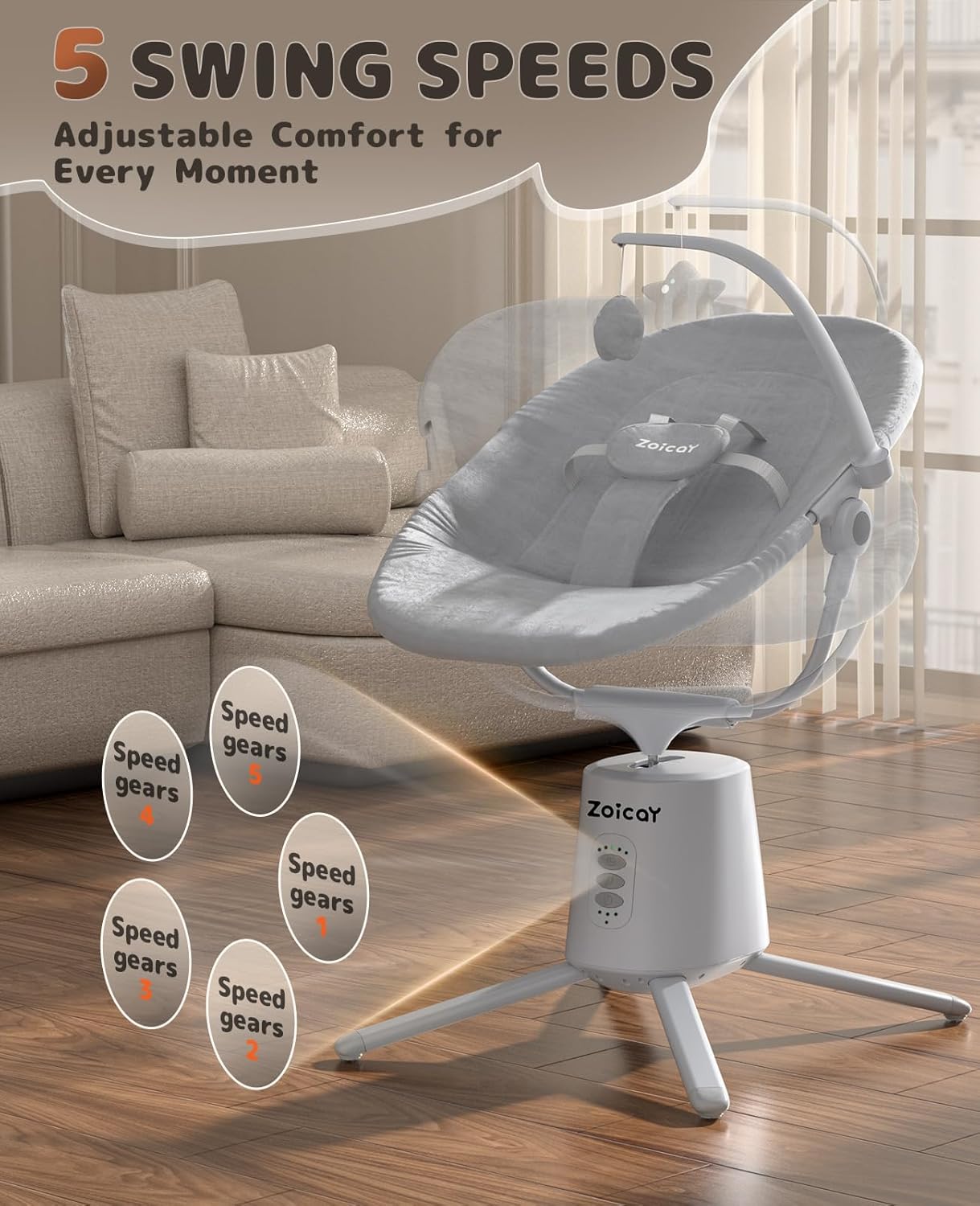 Baby Swing,Baby Swings For Infants With 3 Modes & 5 Speeds BT Enabled App & Remote Control, Electric Swing 6 Melodies And 3 Timer Setting photo 6