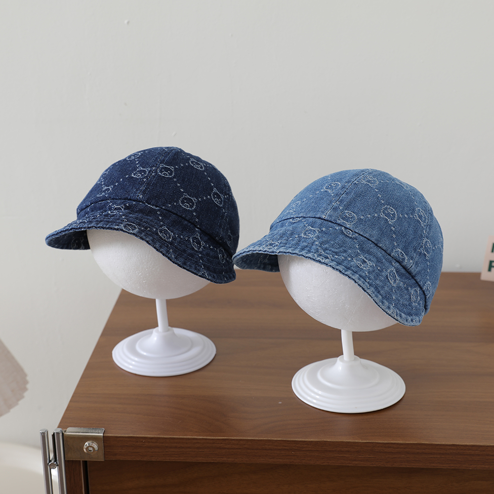 Retro Washed Denim Children's Baseball Cap With Full Pattern Of Little Bear Diamond Jacquard Soft Brim Fisherman Hat photo 2