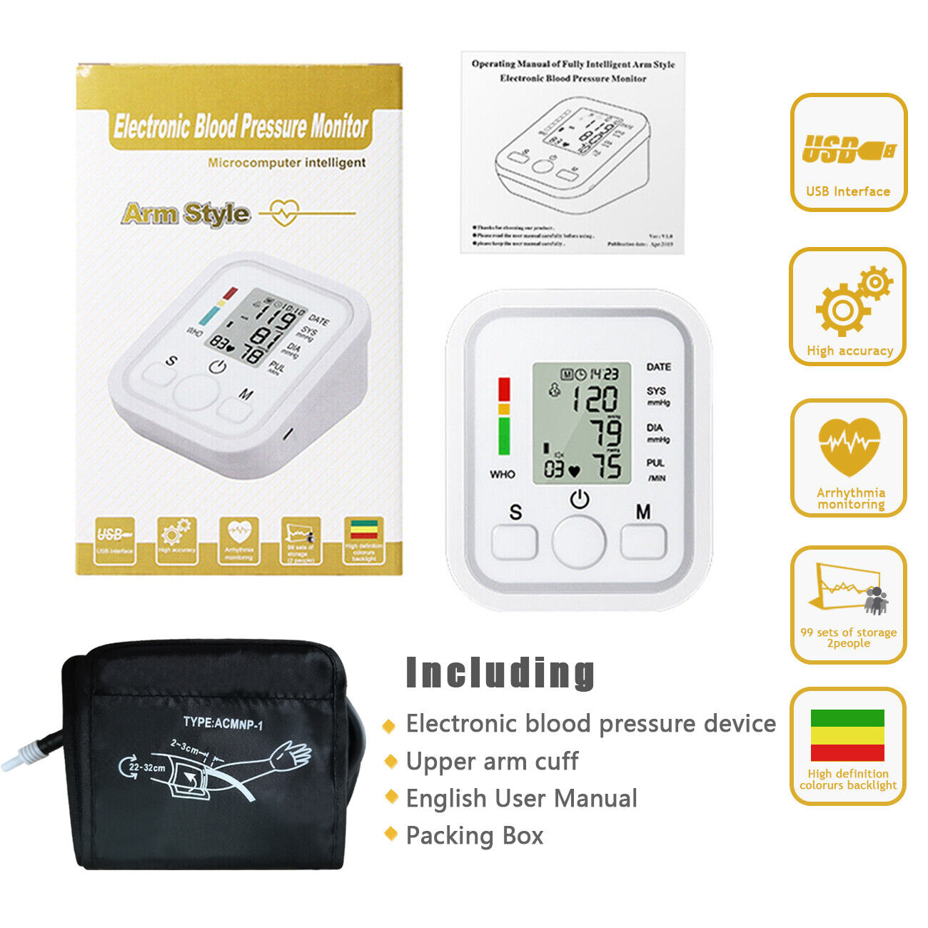 LED Digital Arm Blood Pressure Monitor BP Cuff Irregular Heartbeat Detection photo 7