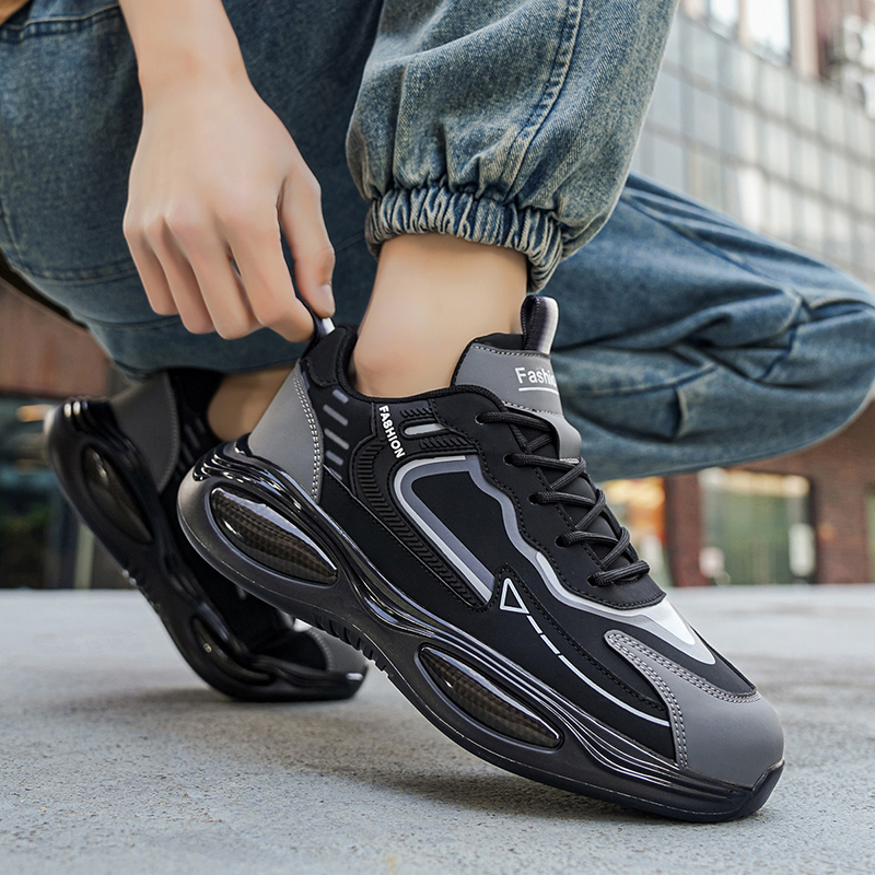 2026 Spring New Men's Air Cushion Sneakers, Stylish Leather Running Shoes, Black Warrior Waterproof Casual Trendy Shoes For Students photo 5