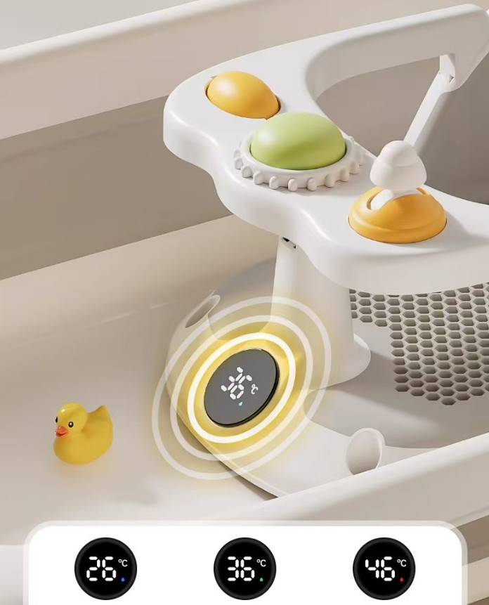 Baby Bath Seat Non-Slip Soft Toddler Bath Chair Suction Cups Temperature Display photo 7