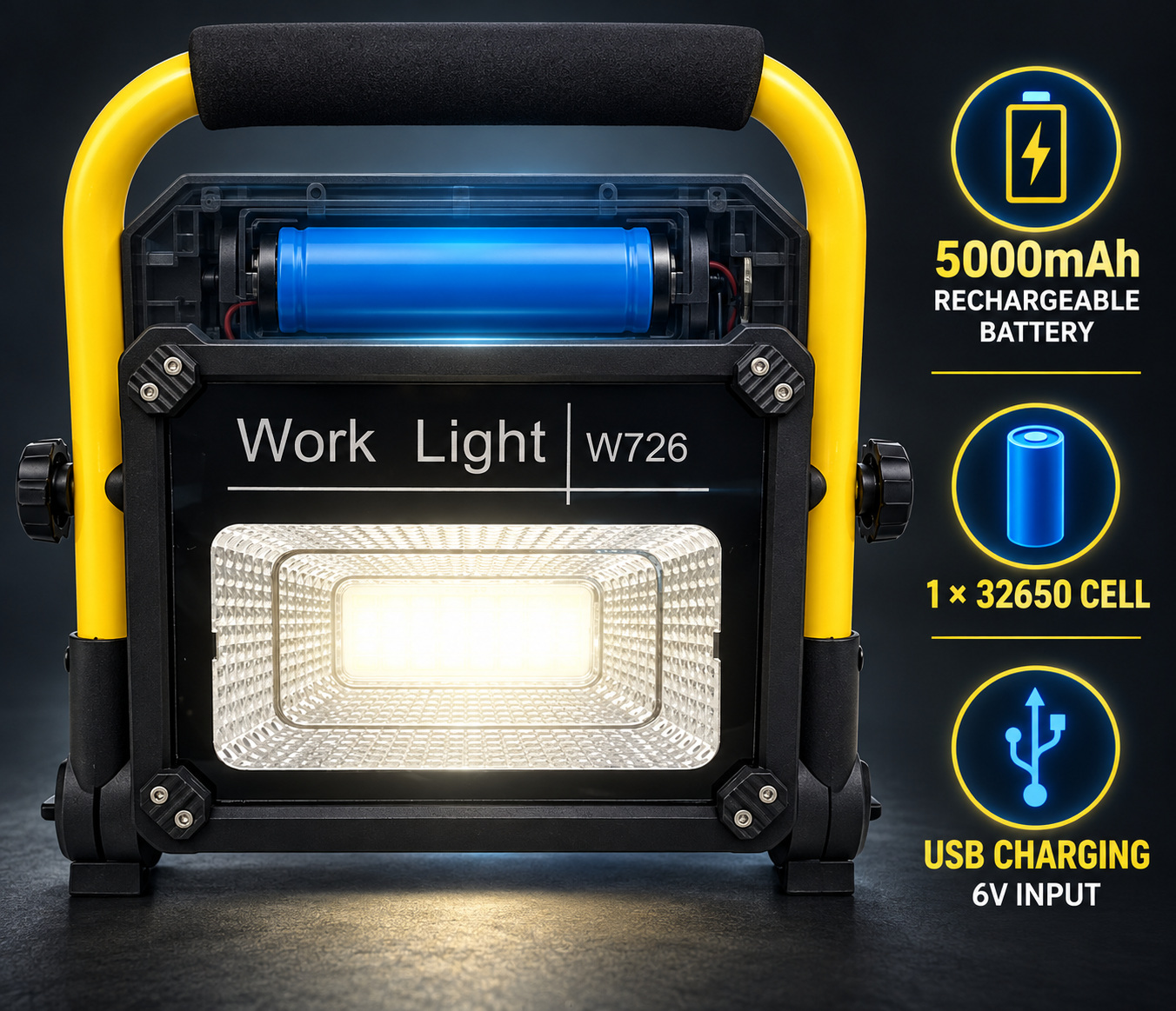 Solar Powered Rechargeable LED Work Light 50W 5000mAh For W726 Street Remote Control Outdoor Road photo 5