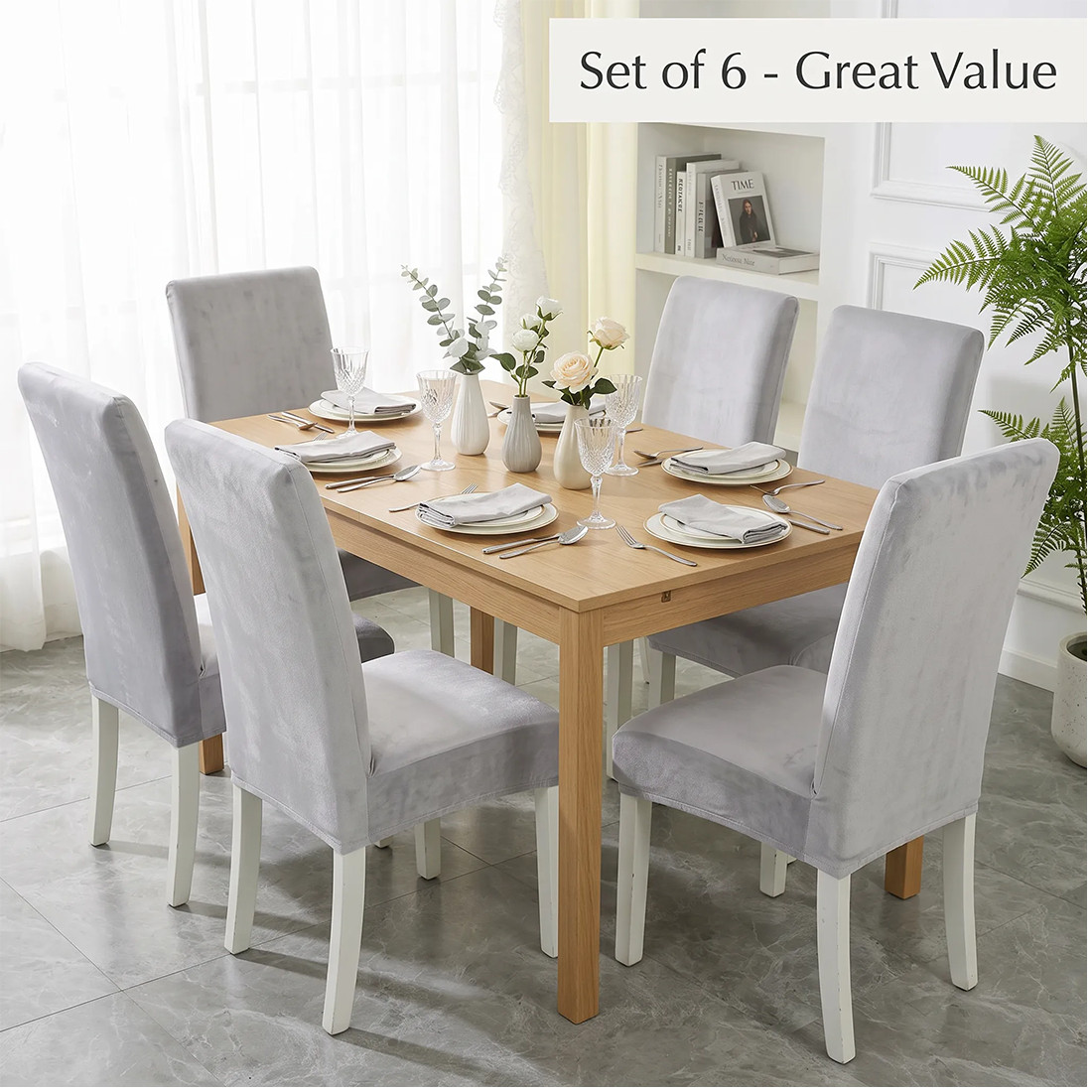 6PCS Large Stretch Dining Chair Covers Seat Chair Covers Removable Slip Covers photo 2