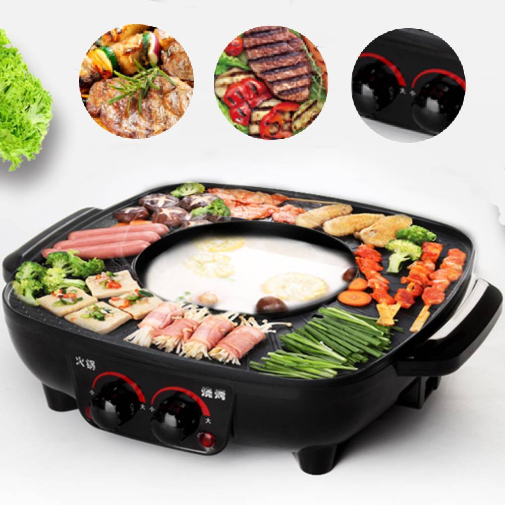 2 In 1 Electric Hot Pot BBQ Grill, Non-Stick Smokeless Frying Pan With Adjustable Temp For Home Kitchen Party UK NEW photo 8