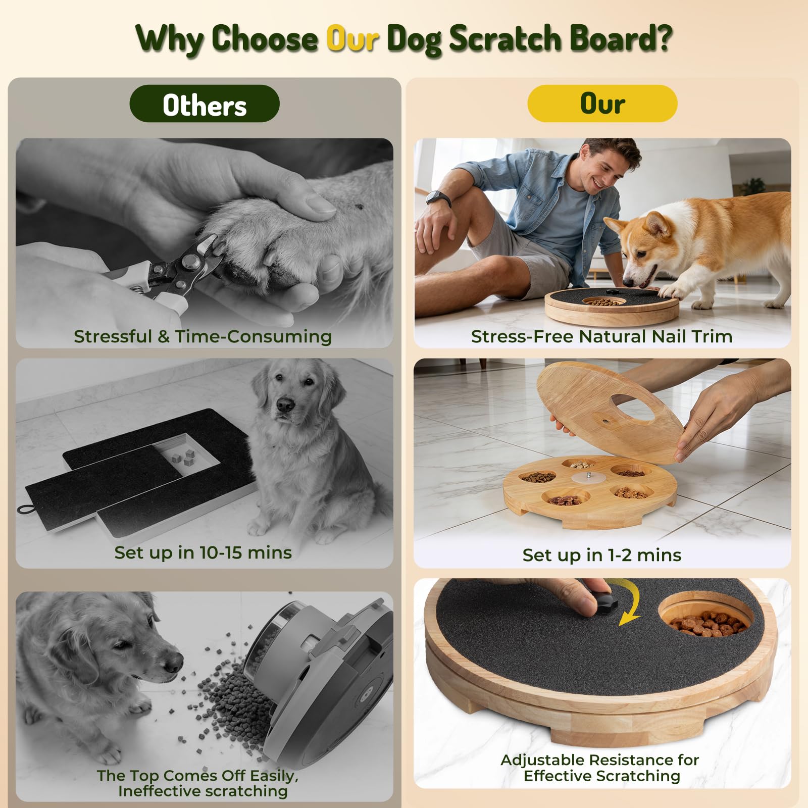 Dog Nail Scratch Board With Treat Box For Claw Care Interactive Nail File Toy For Stress-Free Grooming, Wooden, Adjustable Tension, Suitable For Dogs Of Multiple Sizes, Black photo 5
