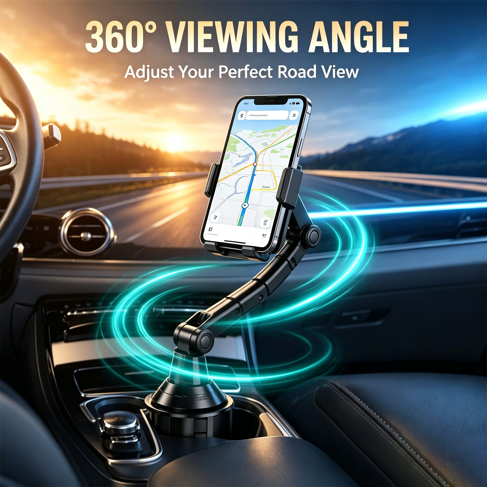 Car Cup Holder Phone Tablet Mount Long Arm 360 Rotation Adjustable Navigation Cell Phone Holder For Car Universal Vehicle Stand photo 3