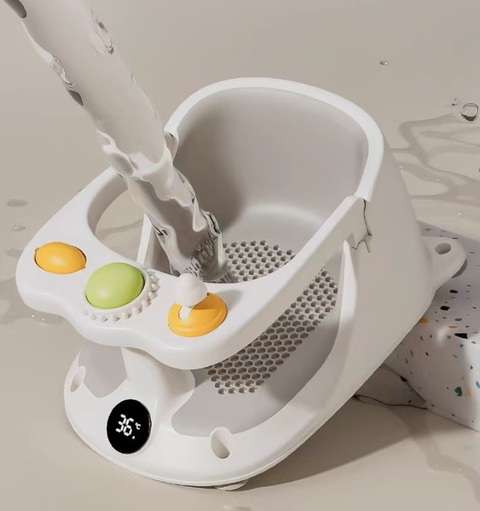 Baby Bath Seat Non-Slip Soft Toddler Bath Chair Suction Cups Temperature Display photo 5