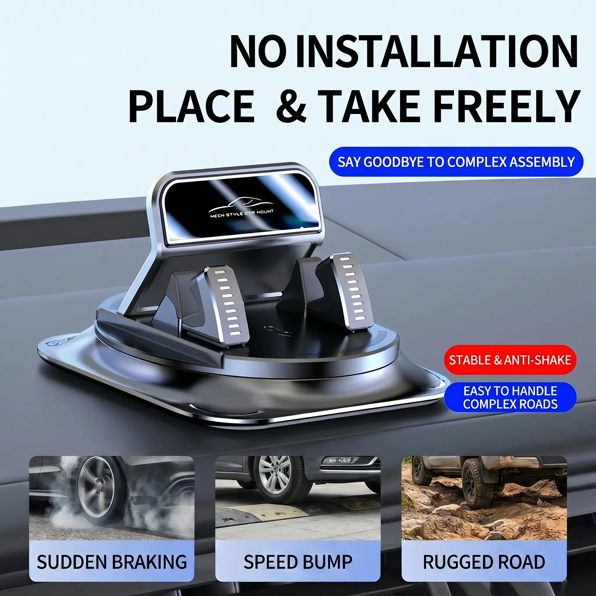 Car Phone Holder For Dashboard, Rotatable Phone Mount With Strong Suction Cup, Washable Gel Base, One-Click Lock, Non-Slip Silicone Pads, Universal Navigation Car Interior Accessory For All Phone photo 1