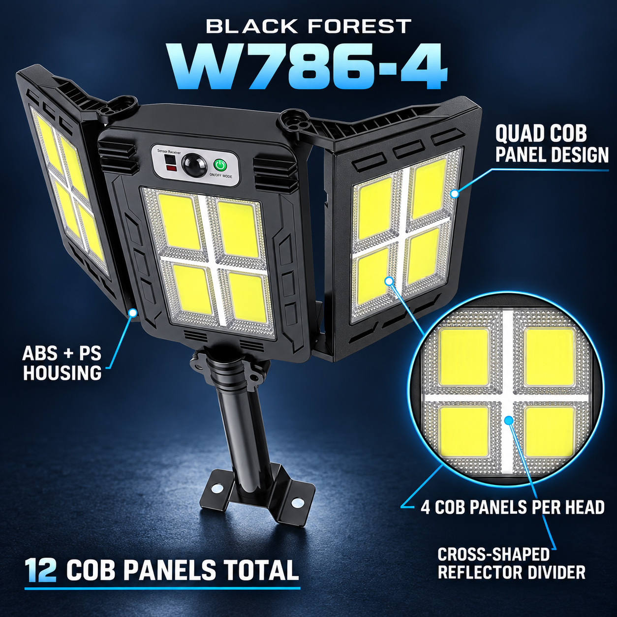 Solar Powered Rechargeable Motion Sensor COB LED Work Light 3000mAh For Auto W786 4 Battery photo 4