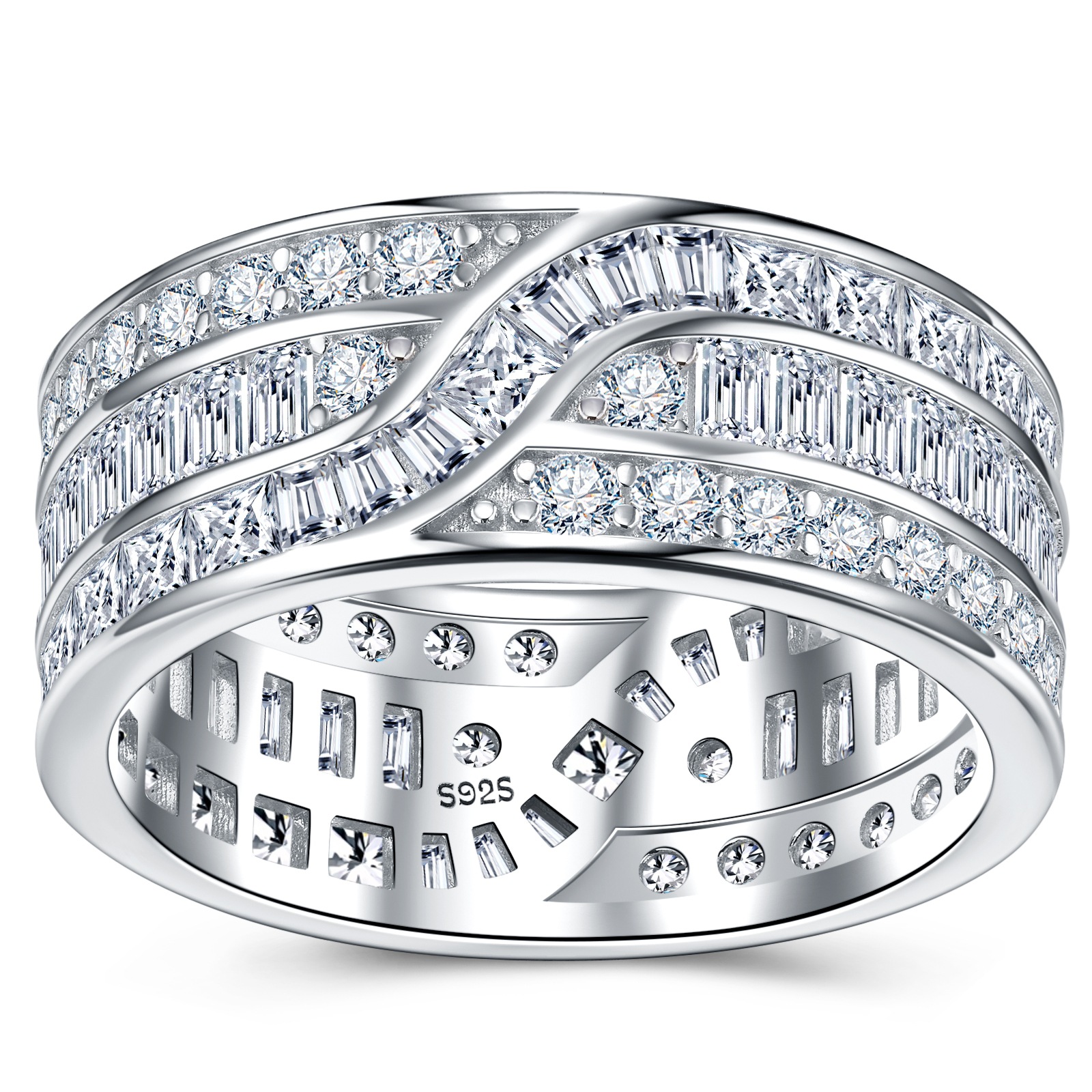 S925 Silver 4.5g Wide Moissanite Eternity Band, Baguette & Round D VVS1, GRA Certified US 5-8 photo 2