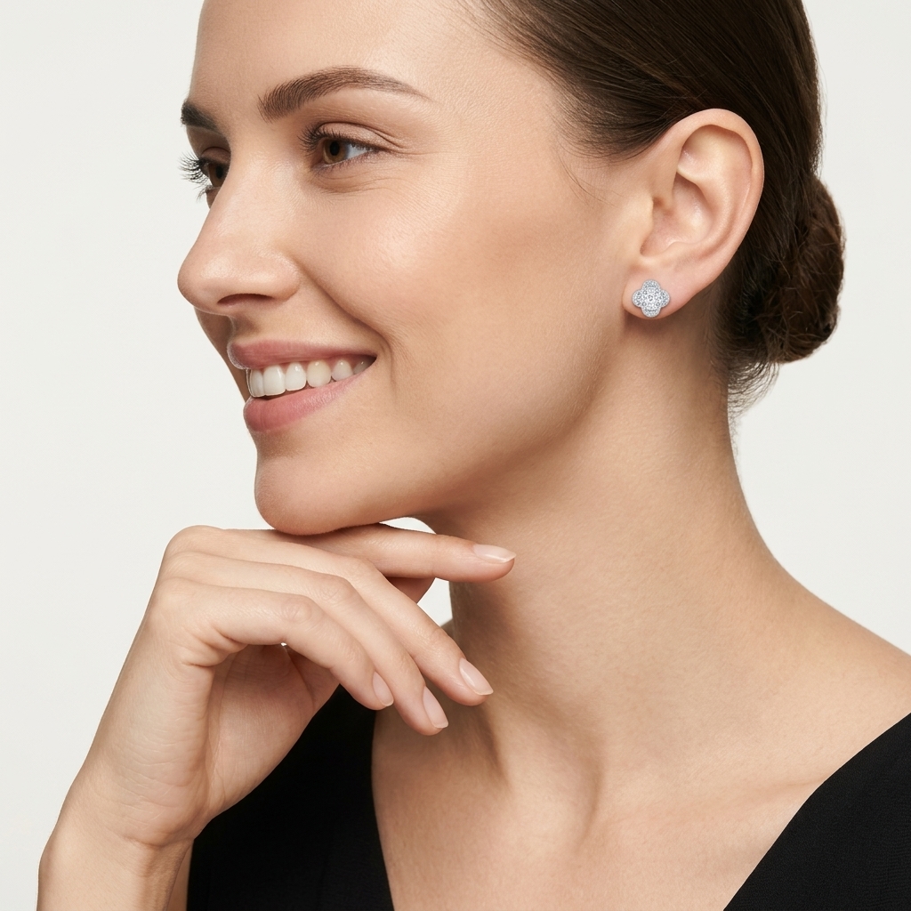 S925 Silver 2.5g Platinum Plated D VVS1 Moissanite Flower Cluster Stud Earrings, Pair, GRA Certified Gift Box photo 2