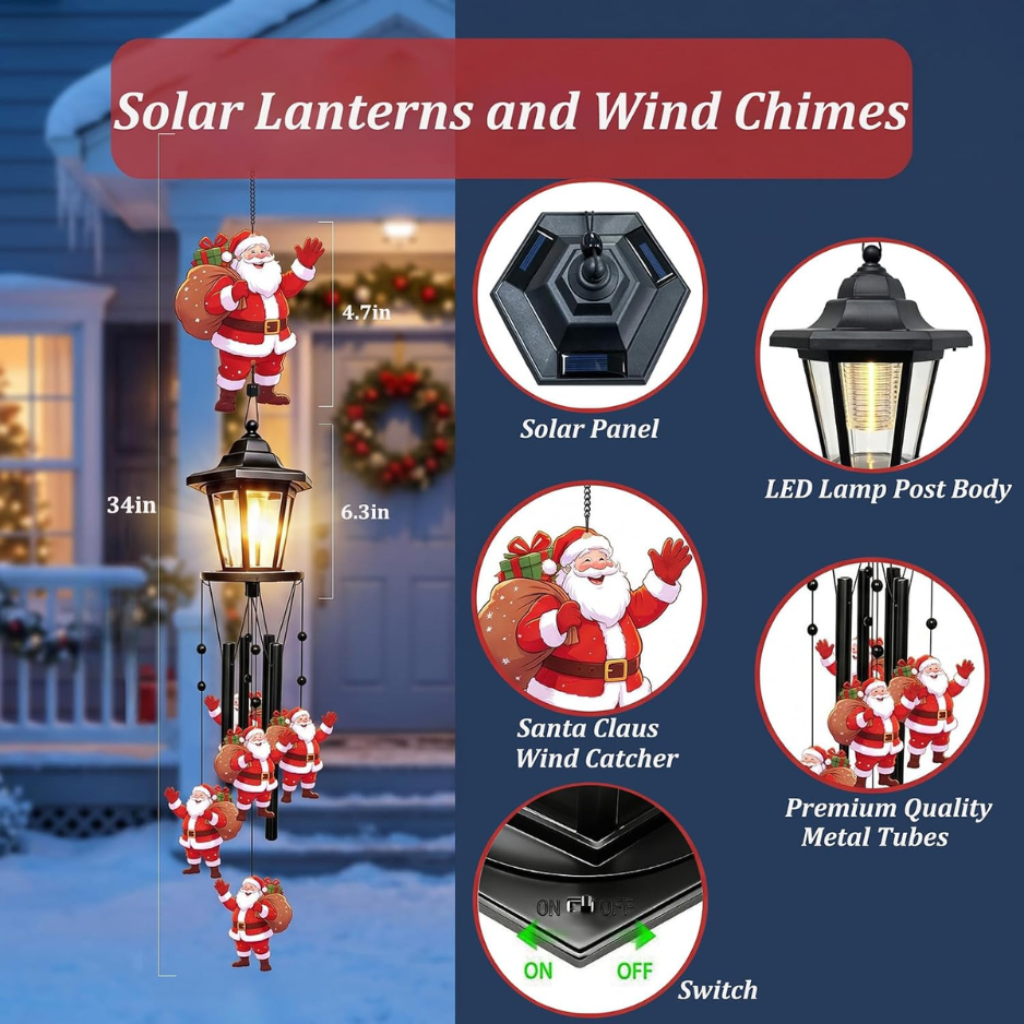 Santa Solar Christmas Wind Chimes, Outdoor Hanging Holiday Decor photo 2