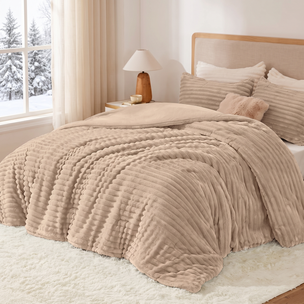 1PC Thick Reversible Plush Comforter, Soft Striped Fluffy Quilt, All Season Warm Bedding Comforter For Home Bed photo 8