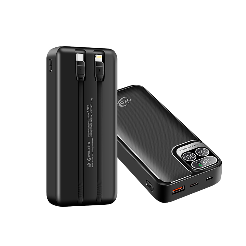 KP-704 Best-selling 20,000mAh High-capacity Fast-charging Power Bank With Digital Display And Built-in Dual Cables In Stock photo 1