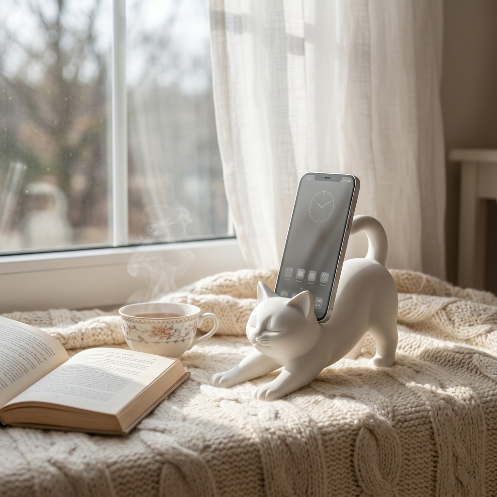 Cute Cat Shape Phone Holder, 3D Printed Desktop Stand For Smartphone, Creative Desk Decor & Organizer photo 4