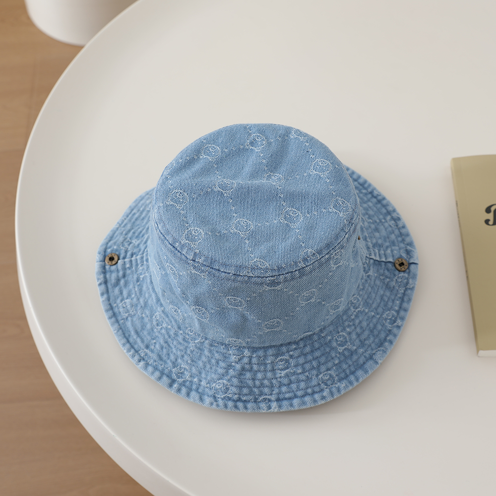 Washed Denim Jacquard Little Bear Fisherman Hat With Wide Brim And Rolled Edge Bucket Hat For Big Children's Outdoor Play And Leisure photo 6