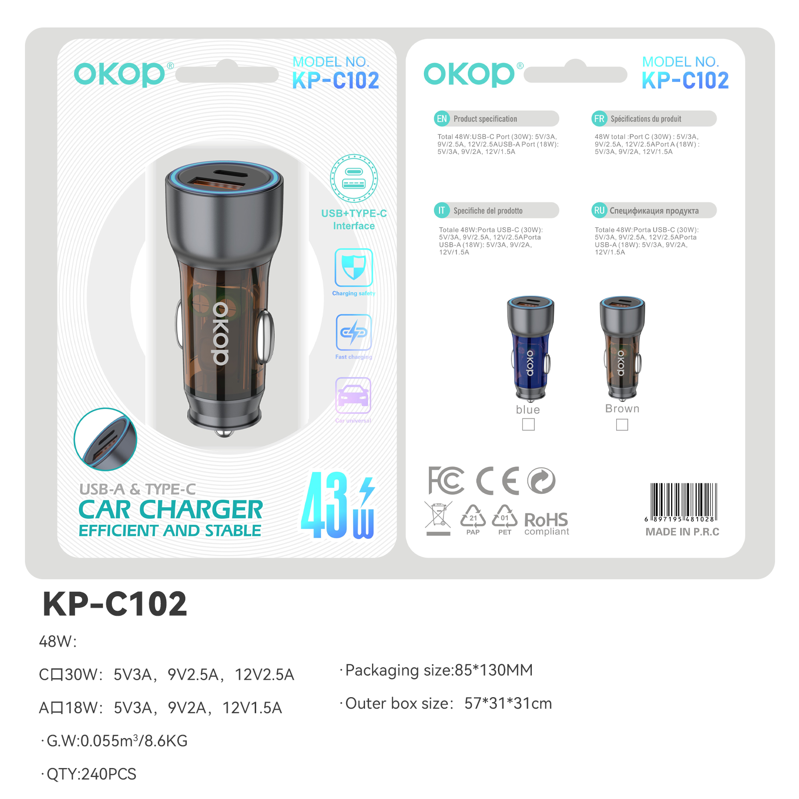 KP-C102 In-stock Multi-port Car Charger USB Type-C With Super-fast Charging And MP3 Player Functionality photo 5