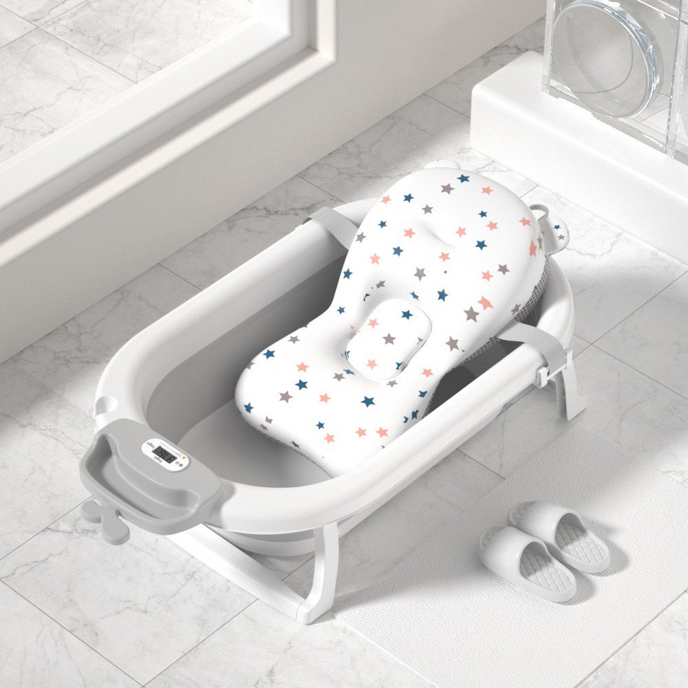 Foldable Baby Bath Tub Ergonomic With Temperature & Cushion Bath Pad And Bath Net photo 4