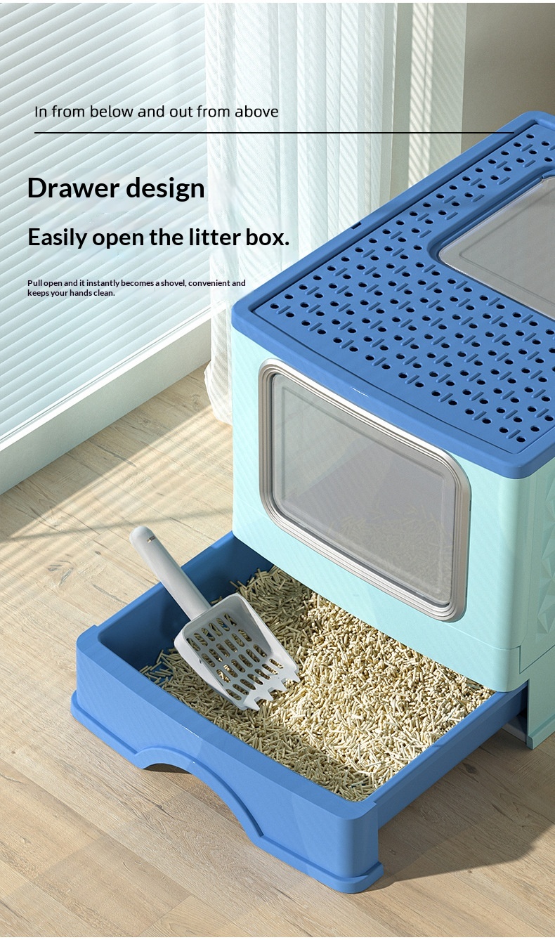 Extra-large Fully Enclosed Drawer-Type Foldable Cat Litter Box photo 6