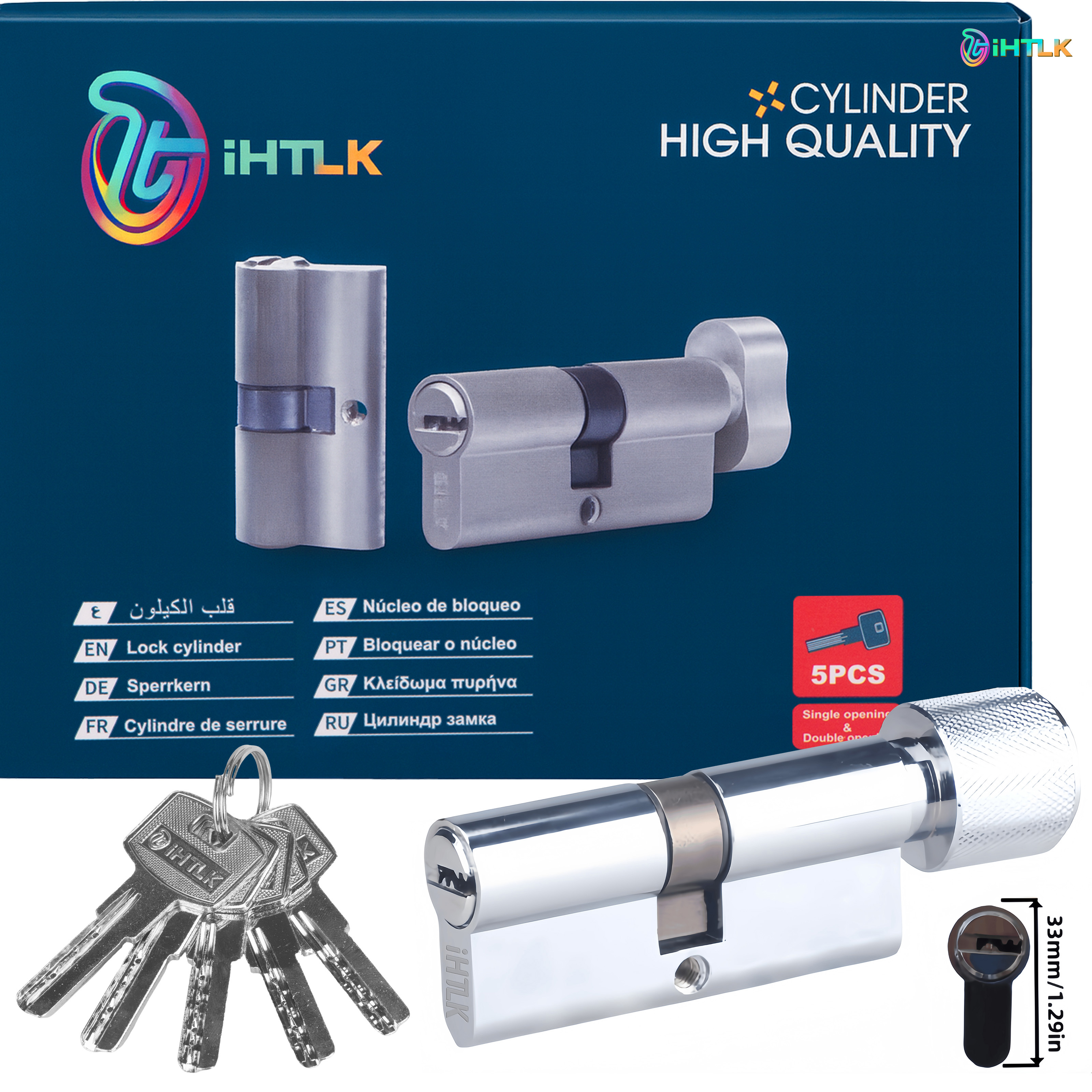1 Piece Of European Standard Size, 70mm Length Knob Lock Cylinder, Lock Cylinder With 5 Keys, Suitable For Anti-Theft Doors, Office Doors, Stainless Steel Doors, Indoor Doors photo 8