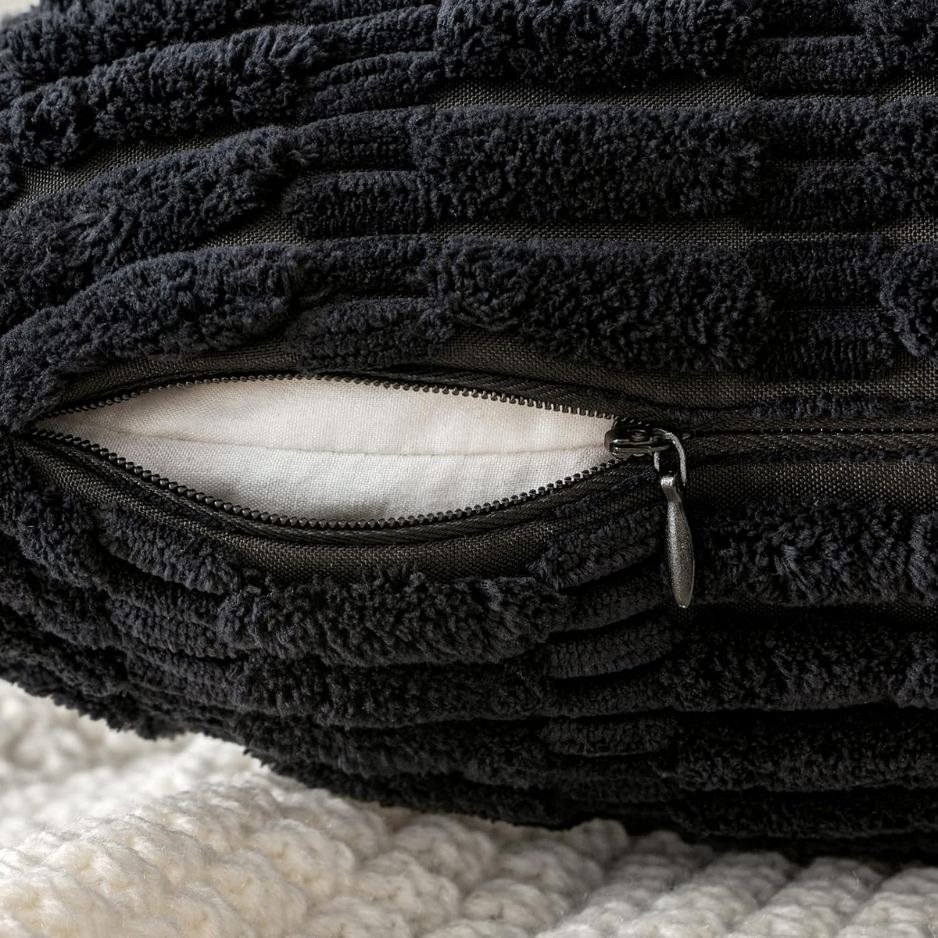 Pack Of 2 Corduroy Decorative Throw Pillow Covers 18x18 Inch Soft Boho Striped Pillow Covers Modern Farmhouse Home Decor For Sofa Living Room Couch Bed Black photo 3
