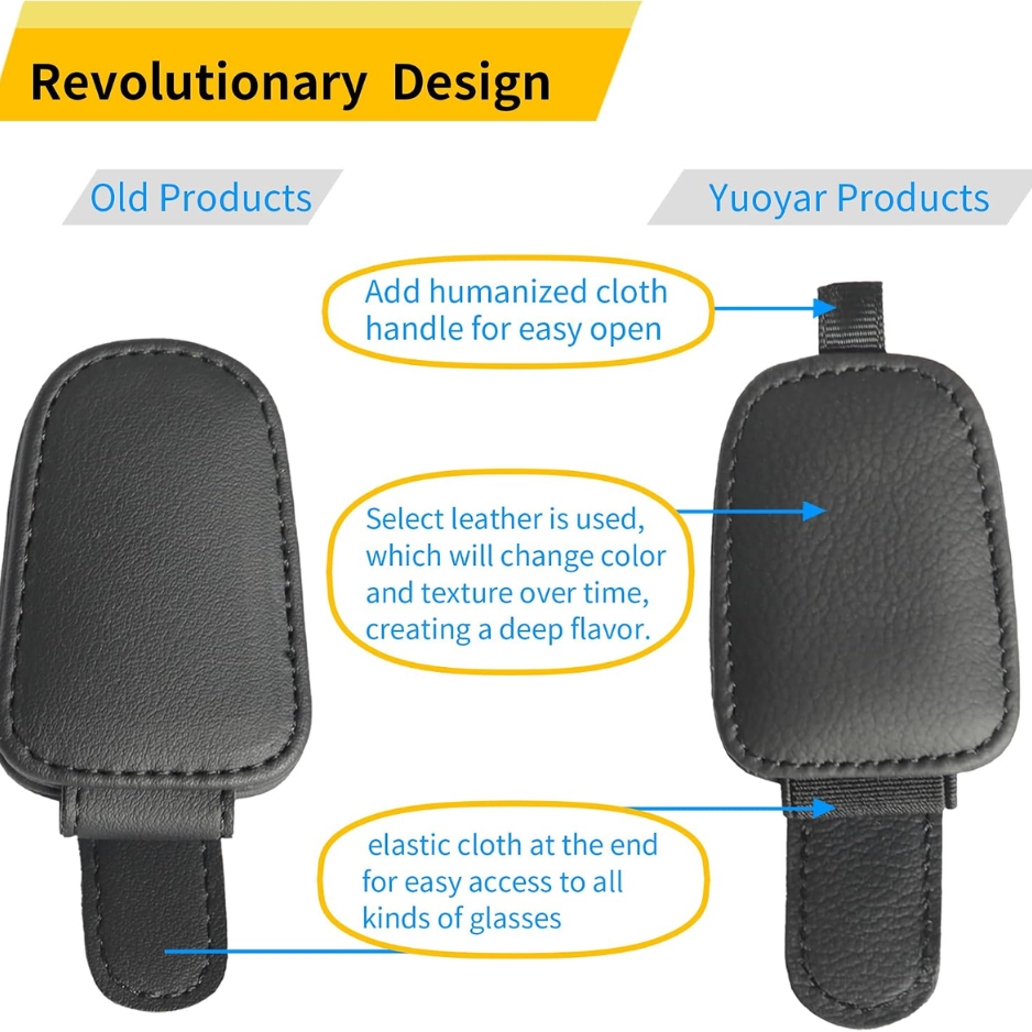 Magnetic Leather Sunglasses Holder 2 Packs, Black Visor Clip For Car Interior And Eyeglasses Storage photo 5