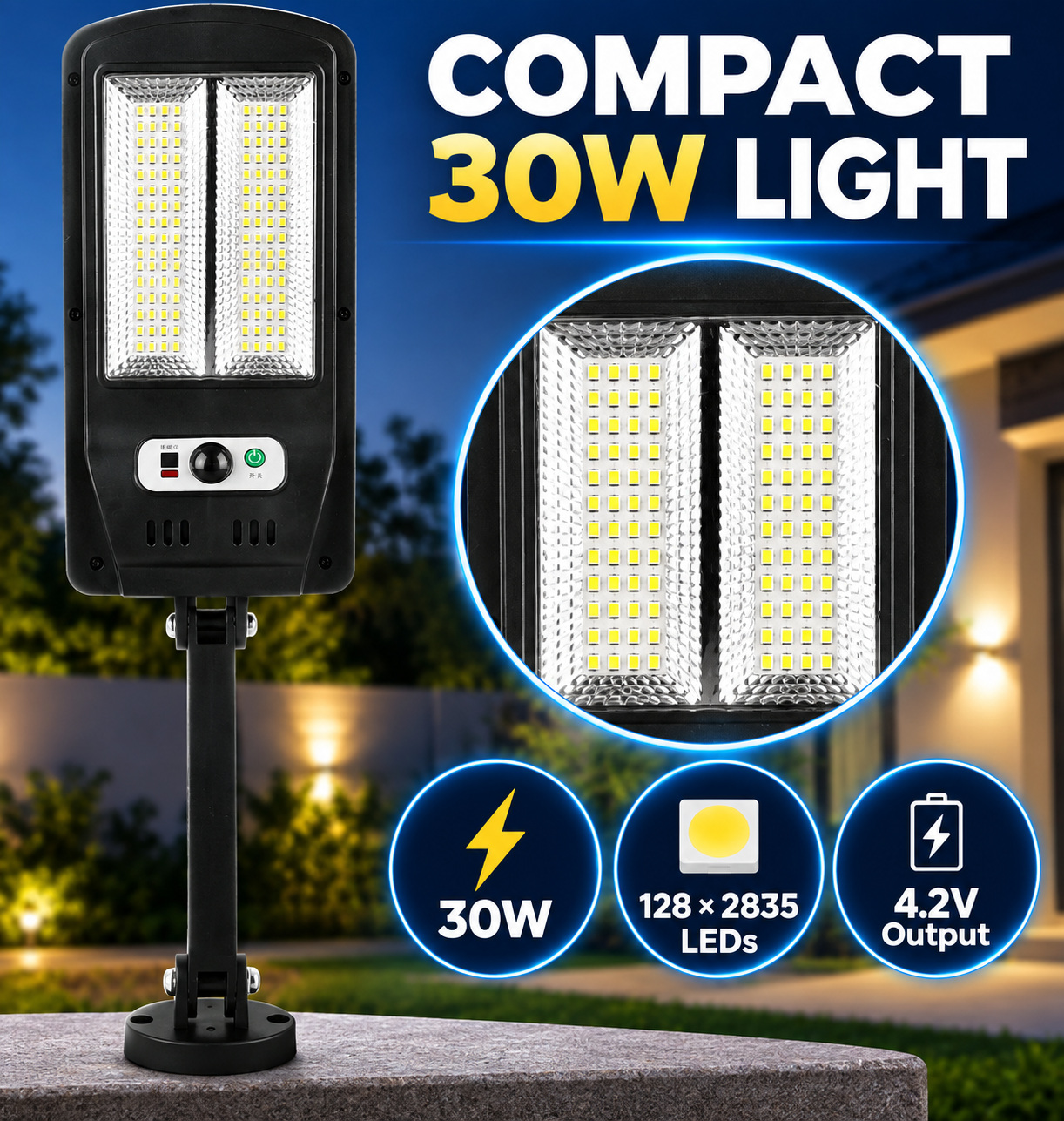 Solar Powered Rechargeable Motion Sensor Waterproof LED Work Light 30W 1500mAh For W755 2 Remote photo 8