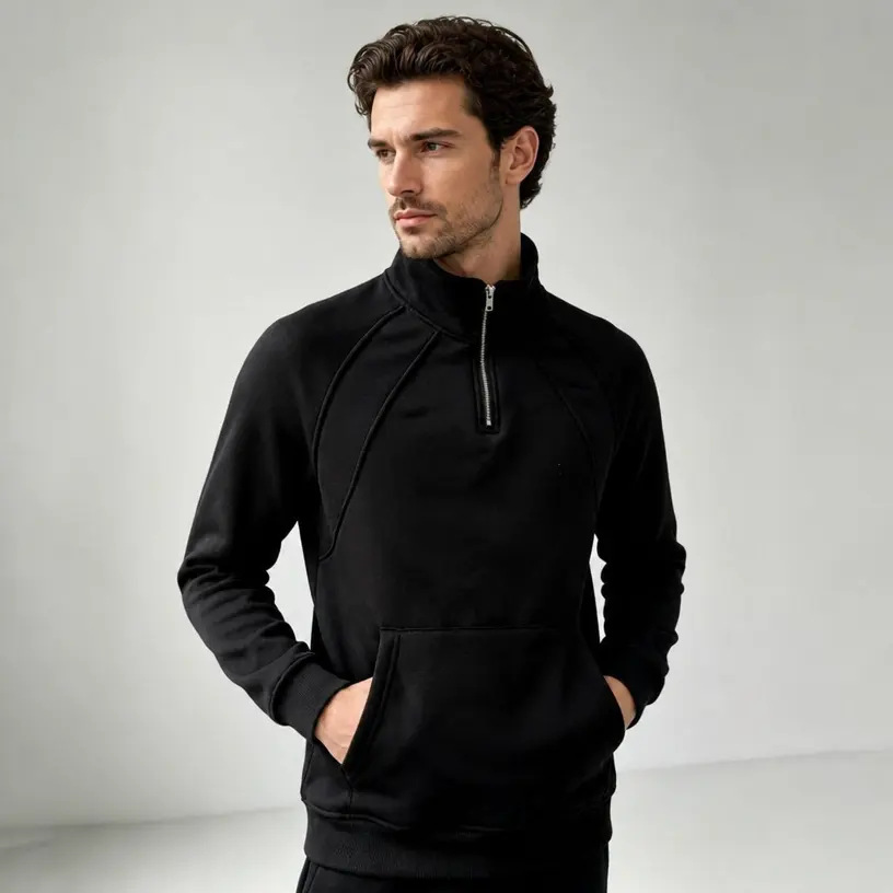 New Men's Fleece Zip Sweatshirt, Loose Stand Collar Sports Casual Outerwear photo 1