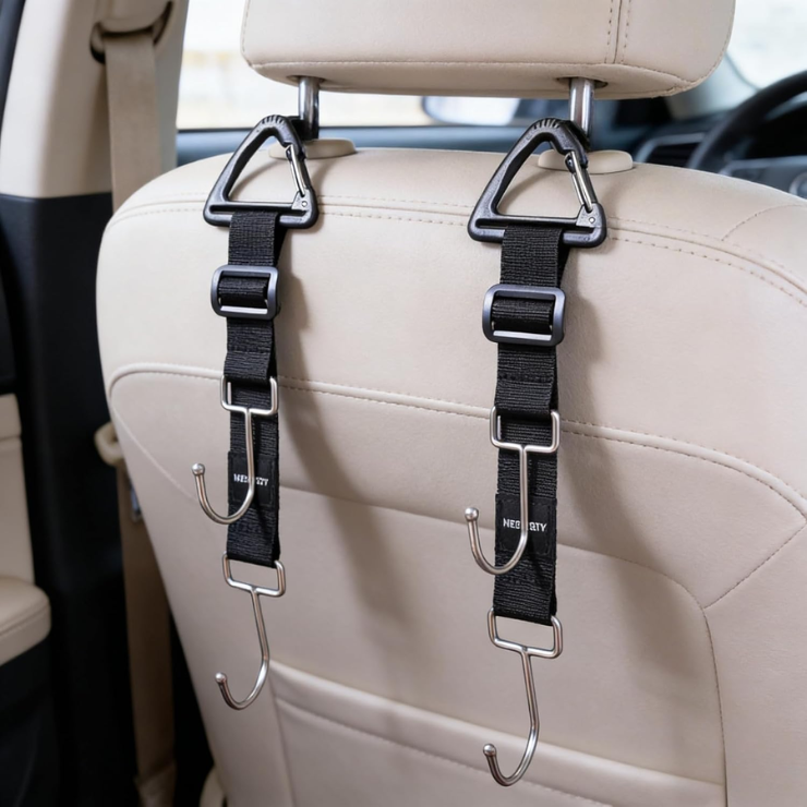 Car Purse Hook Double Hooks 2 Pack Stainless Steel Bag Hanger Holder For Car Headrest Glovebox Hanging Handbag Grocery Bags Backpack Coats Hats Front Seat Back Storage Hook Strap photo 1