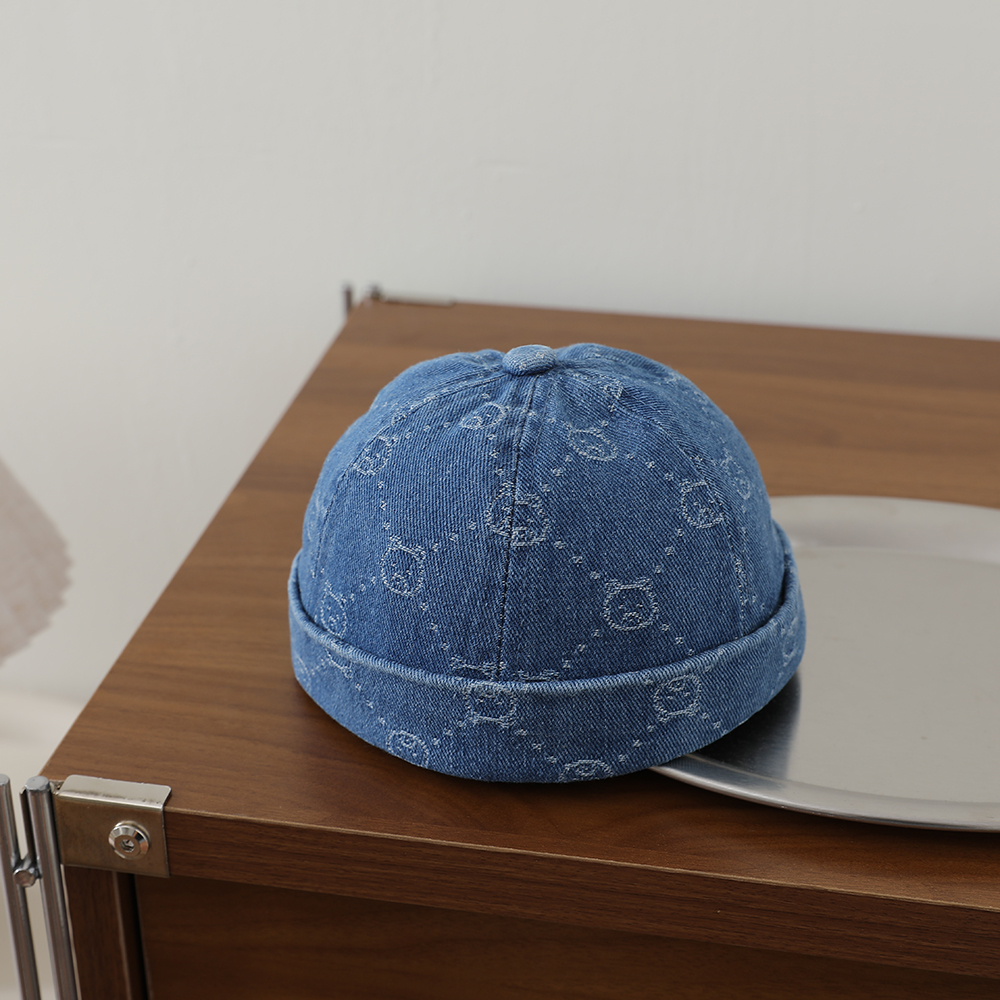 Full-pattern Jacquard Teddy Bear Children's Denim Cowboy Hat, Washed And Distressed Rolled Brim Straw Hat, Outdoor Travel Hat photo 2