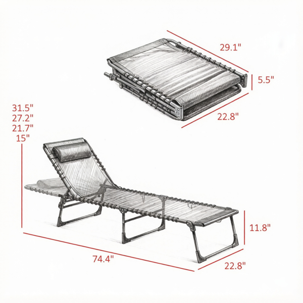 Black 2 Folding Chaise Lounge Pool Chairs For Poolside Tanning, Pillow, Breathable Mesh photo 4