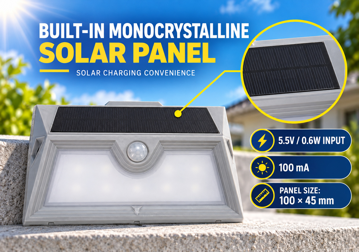 Solar Powered Rechargeable Motion Sensor LED Work Light For Auto Repair W122 0 6W Street photo 7
