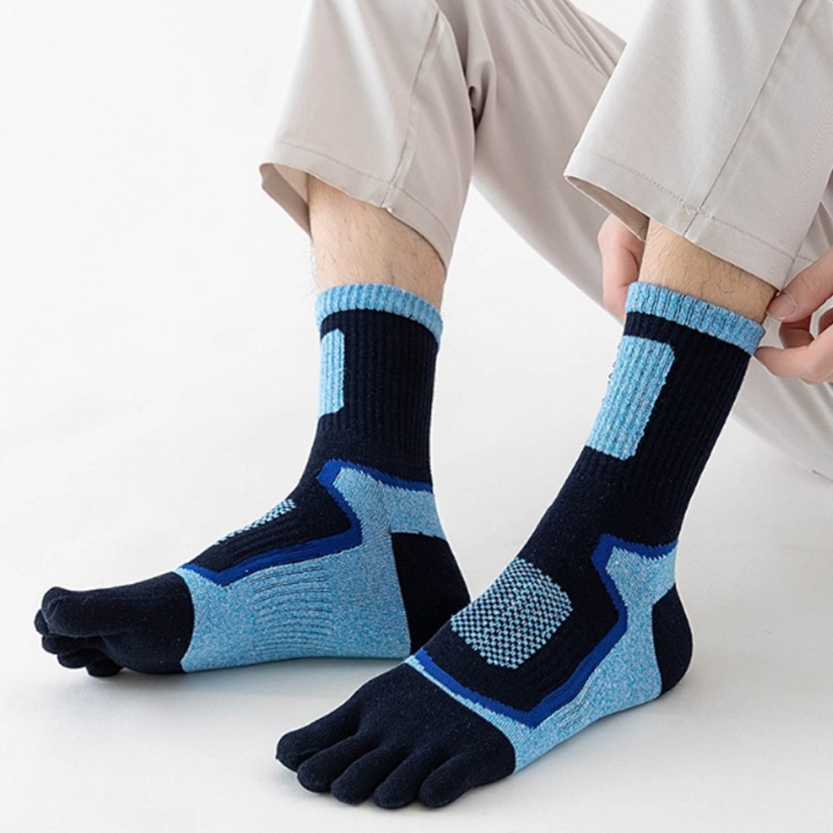 5Pairs Mens Cotton Blend Athletic Running Sports Socks Finger Toe Socks Toe Sock photo 2