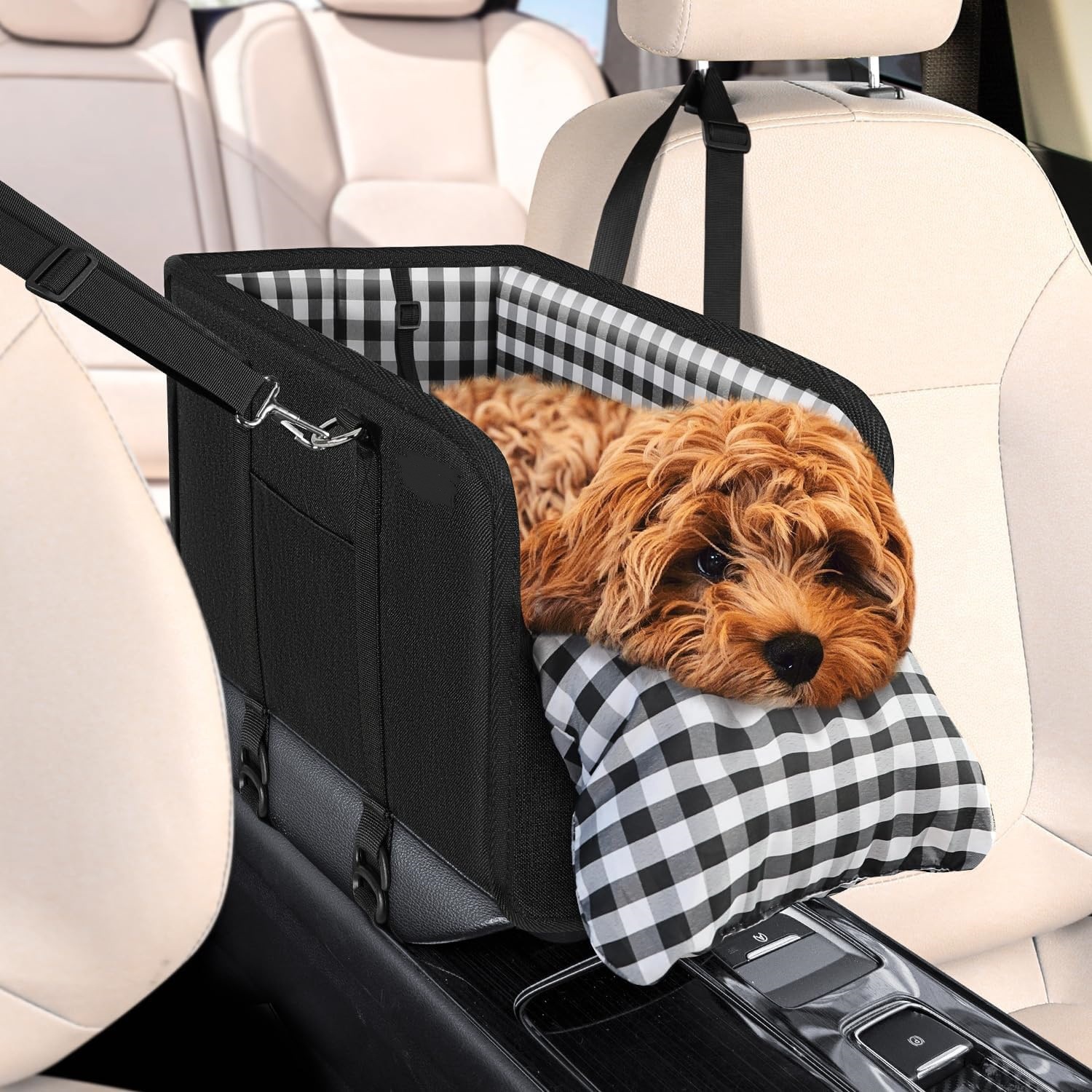 Dog Car Seat Console Booster 11lbs Anti-collapse Center Seat With Soft Cushion & Safety Belt. Portable Carrier For Small Pets. Fits Car Console photo 1