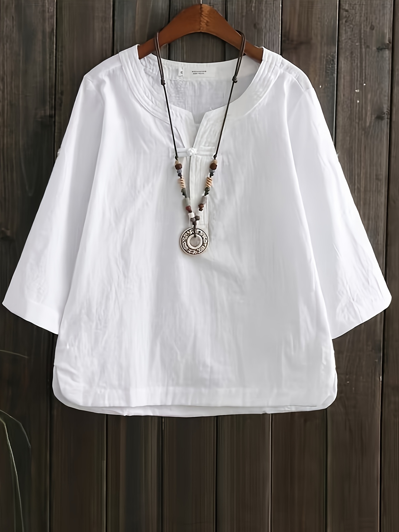 Women's Boho White Blouse For Women Half-Sleeve Tunic Top photo 4