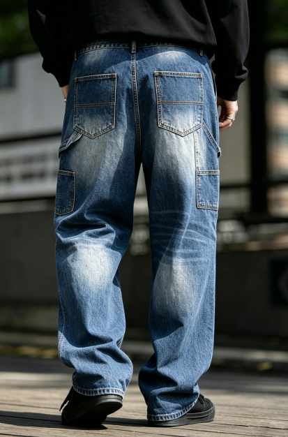Classic Light Blue Jeans Men Relaxed Fit Denim Pants Plus Size Big & Tall Casual Trousers Ready Stock photo 5