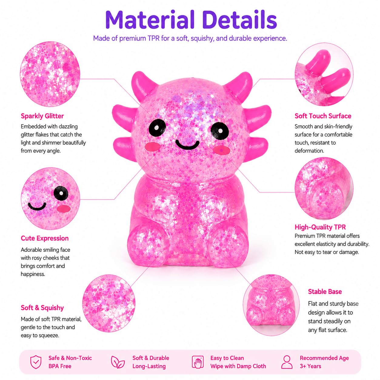 Axolotl Stress Ball, Cute Soft Slow Rising  Toy, Calming Fidget Squeeze Toy Sensory Toy For Stress Relief Kids Adults photo 4