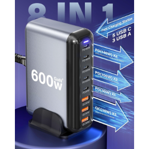 600W GaN Fast Charging Station 8  USB&Type-C For IPhone, Laptops, MacBook photo 5