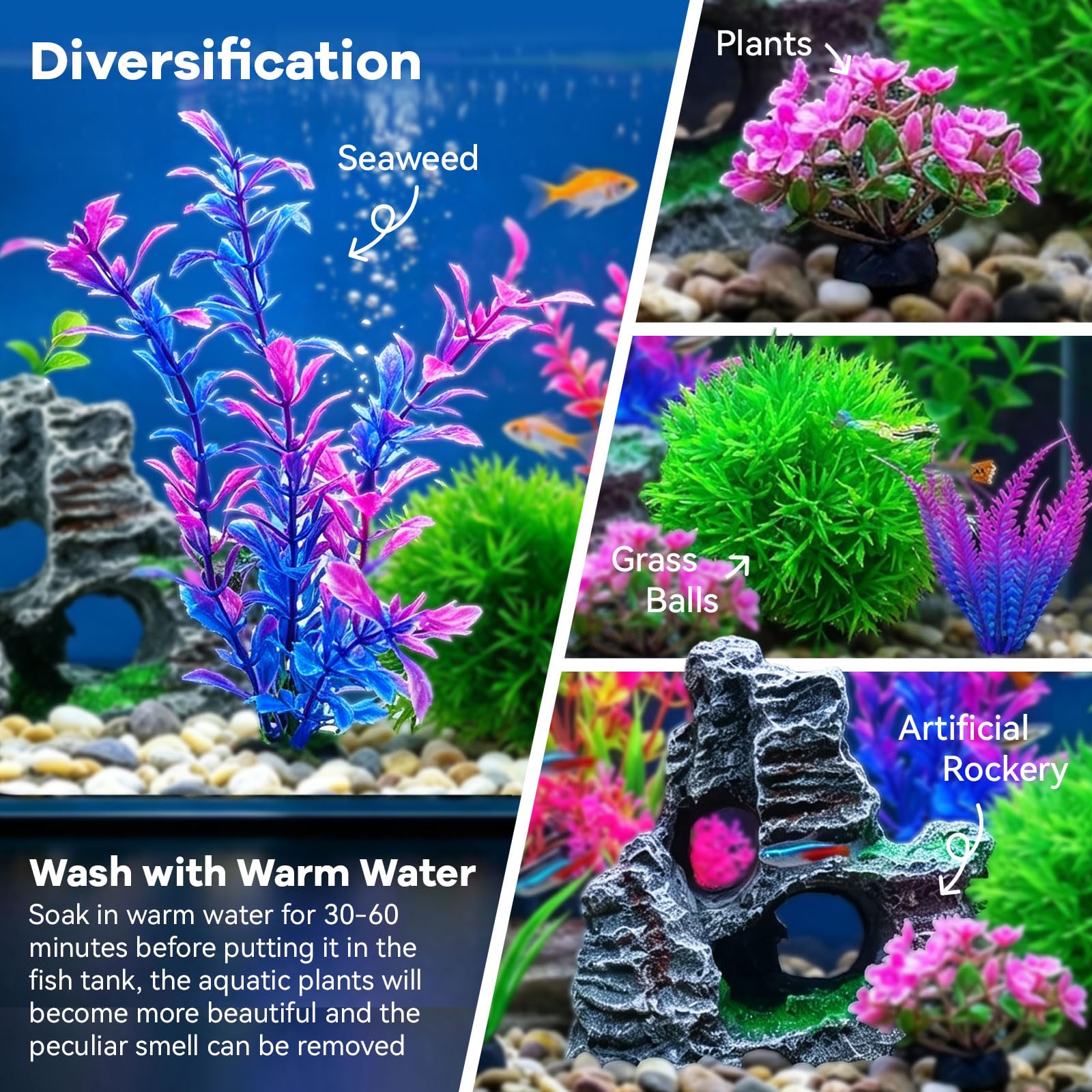 8Pcs Aquarium Decor Set, Artificial Plastic Plants And Rock Cave For Fish Tank Decorations, Goldfish Betta Fish Tank Accessories Supplies Realistic Small Large Fish Bowl Ornaments photo 7