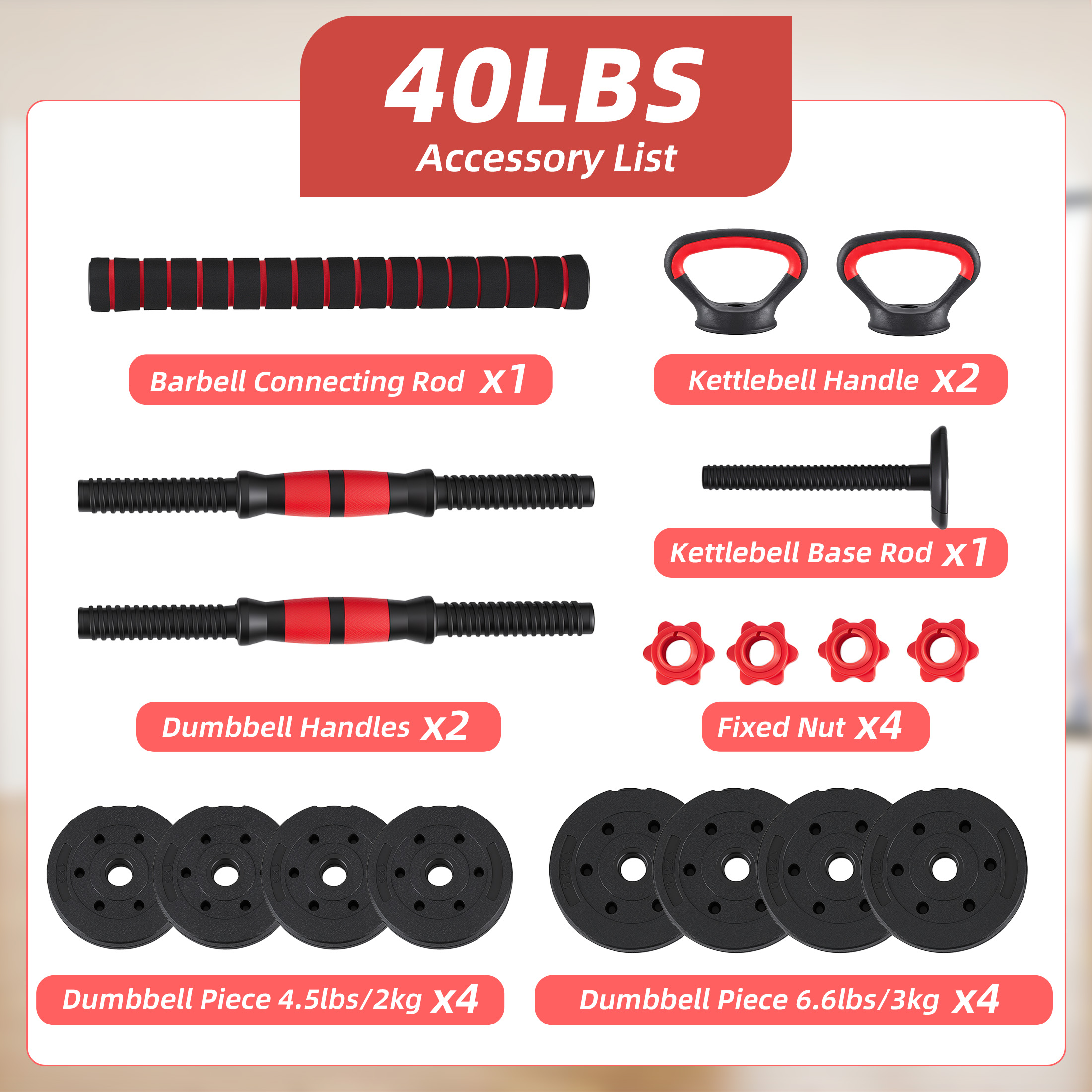 Adjustable Dumbbell Set, 20-40-60 Pounds, 5-in-1 Weight Combination photo 7