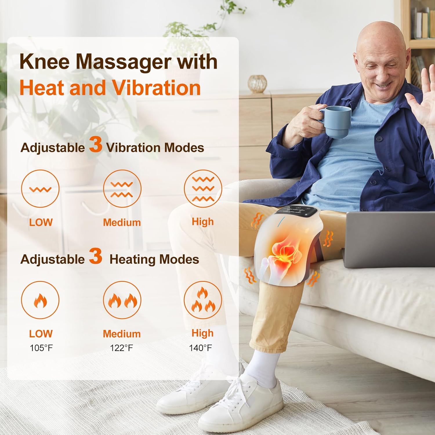Knee Massager  For Pain Relief With Heat And Dual Red Light Therapy, Adjustable Straps, Memory Function, Relax Tight Muscles photo 5