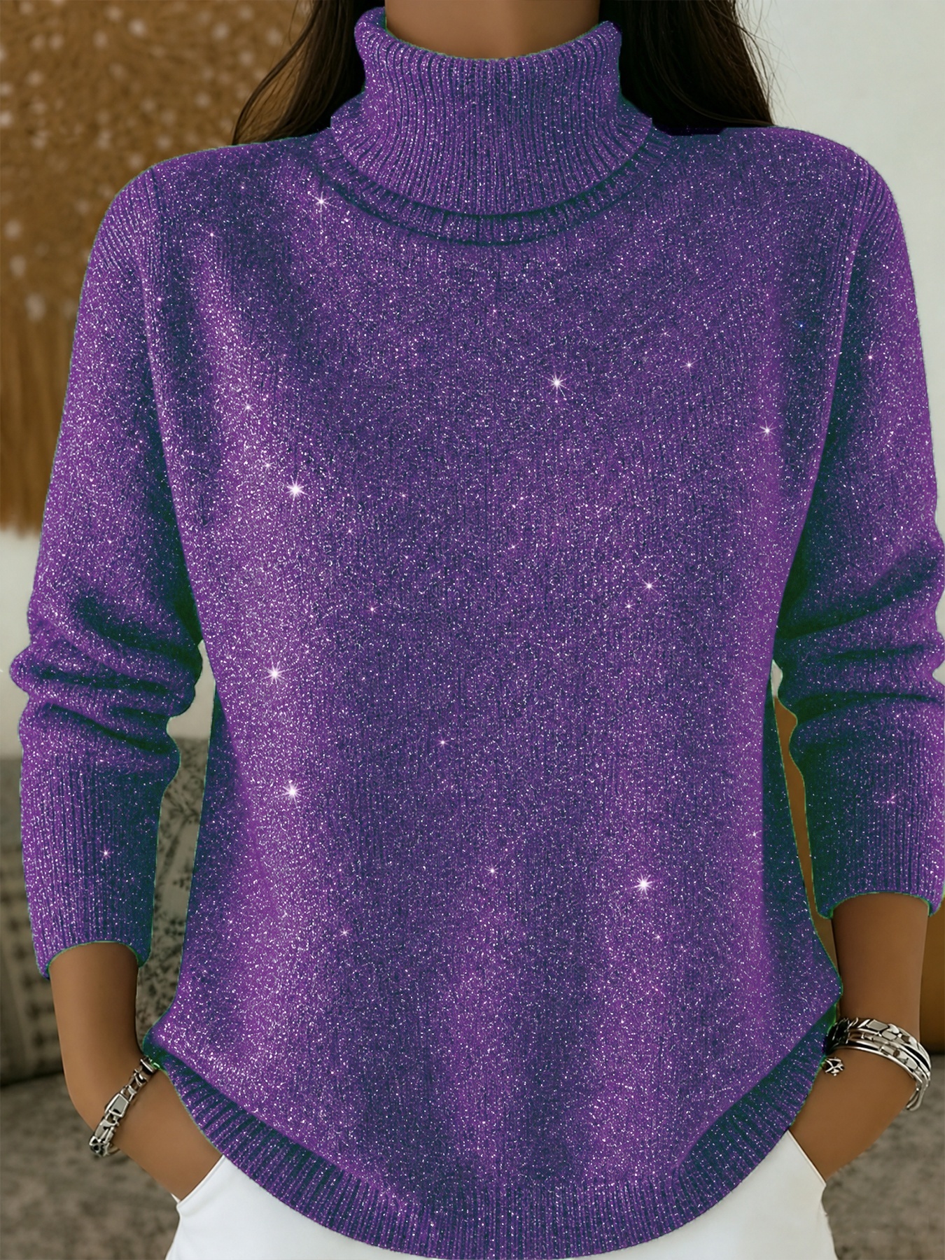 Women's High-neck Long-sleeve Casual Top Sweate photo 5