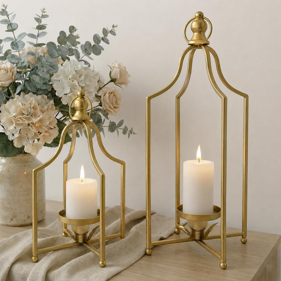 12.5 & 16.5 In Cozy Decorative Lanterns Set Of 2, Handcrafted Metal Iron Candle Holders photo 1