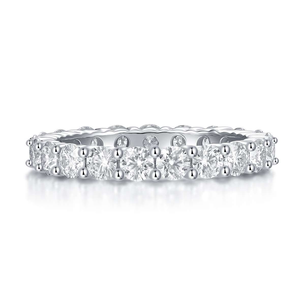S925 Silver 2.7g Platinum Plated Moissanite Eternity Ring, 3.0mm 19pcs D VVS1 Band, GRA Certified US 5-9 photo 7
