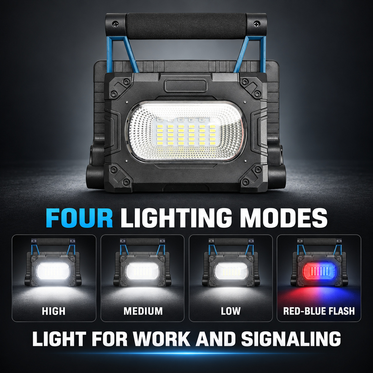 Solar Powered Rechargeable Magnetic Battery Display LED Flood Light W875 1 30W Portable Outdoor Red photo 8