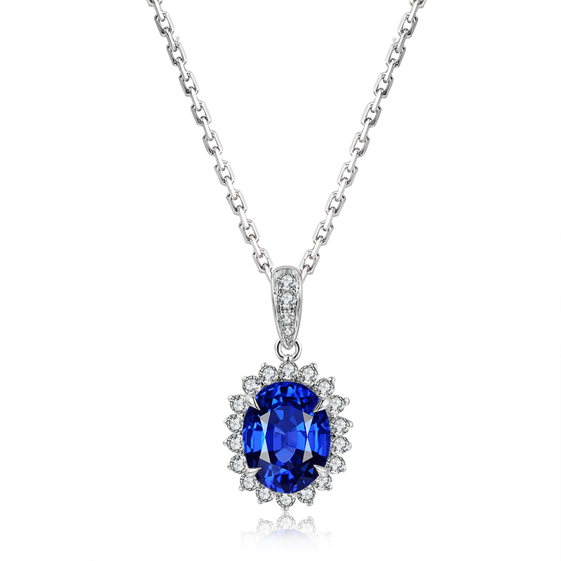 S925 Silver 2.4g Lab-Created Gemstone Necklace, 8x10mm Ruby&Sapphire&Paraiba Pendant, 40&5cm photo 3