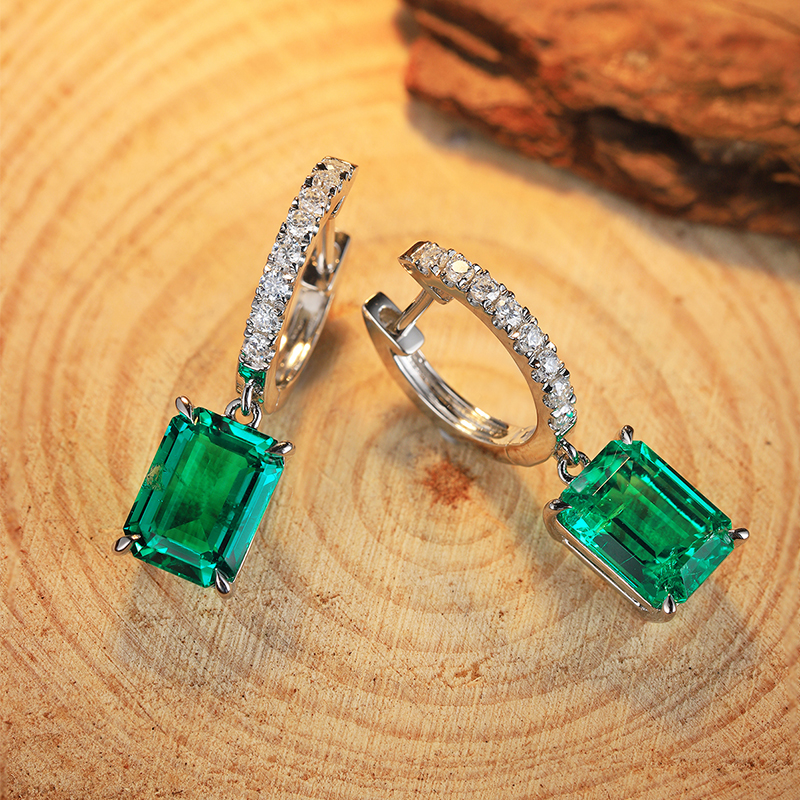 S925 Silver 2.7g Lab-Created Emerald Drop Earrings, 8x6mm 2pcs, 40&5cm, GRA Certified photo 5