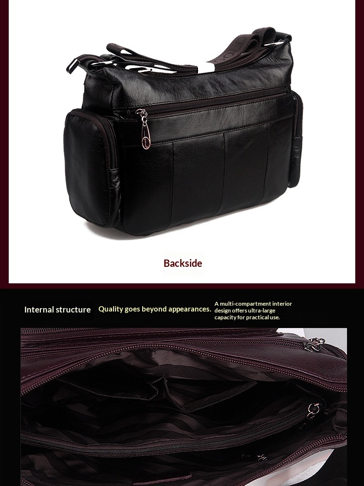 New Cowhide Single Shoulder Crossbody Bag For Middle-aged And Elderly Mothers, Layered Leather Crossbody Bag, Casual - Coffee Color photo 5